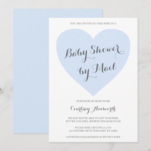 Kute pasta Blue Heart Boy Baby shower per post Kaart (Voorkant / Achterkant)