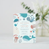 Kute pasta onder het Baby shower Zee Uitnodiging Briefkaart (Staand voorkant)