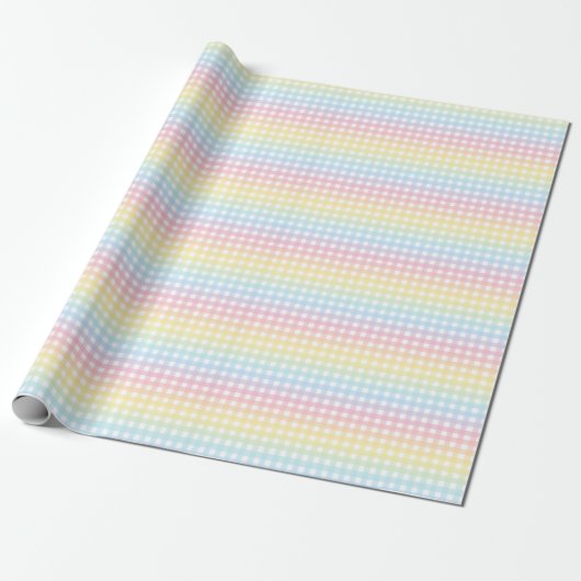 Kute pasta Rainbow Gingham Wrapping Paper Cadeaupapier (Uitgerold)