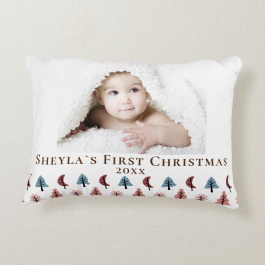 Kute pasta Tree Baby's eerste kerstfoto Accent Kussen (Achterkant)