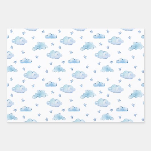 Kute pastel Baby Boy Blue Trucks Clouds Hearts Inpakpapier Vel (Voorkant 2)