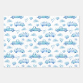 Kute pastel Baby Boy Blue Trucks Clouds Hearts Inpakpapier Vel (Voorkant)