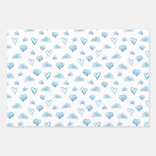 Kute pastel Baby Boy Blue Trucks Clouds Hearts Inpakpapier Vel (Voorkant 3)