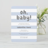 Kute Pastel Blue Stripes Oh Baby Boy Shower Kaart (Staand voorkant)