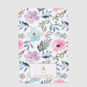 Kute Pastel Blue Waterverf Flowers Monogram Golfhanddoek (Voorkant)