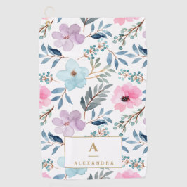 Kute Pastel Blue Waterverf Flowers Monogram Golfhanddoek