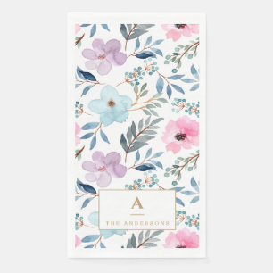 Kute Pastel Blue Waterverf Flowers Monogram Servet