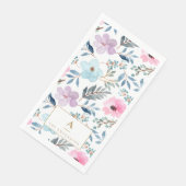 Kute Pastel Blue Waterverf Flowers Monogram Servet (Hoek)