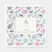 Kute Pastel Blue Waterverf Flowers Monogram Servet (Voorkant)