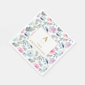 Kute Pastel Blue Waterverf Flowers Monogram Servet (Hoek)