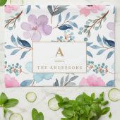 Kute Pastel Blue Waterverf Flowers Monogram Theedoek (Gevouwen)