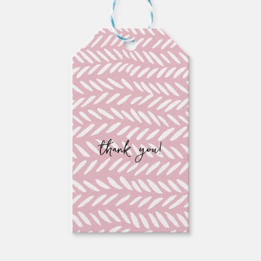 Kute pastel herringbone-patroon op roze cadeaulabel (Voorkant)