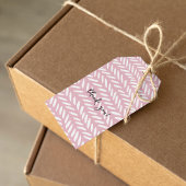 Kute pastel herringbone-patroon op roze cadeaulabel