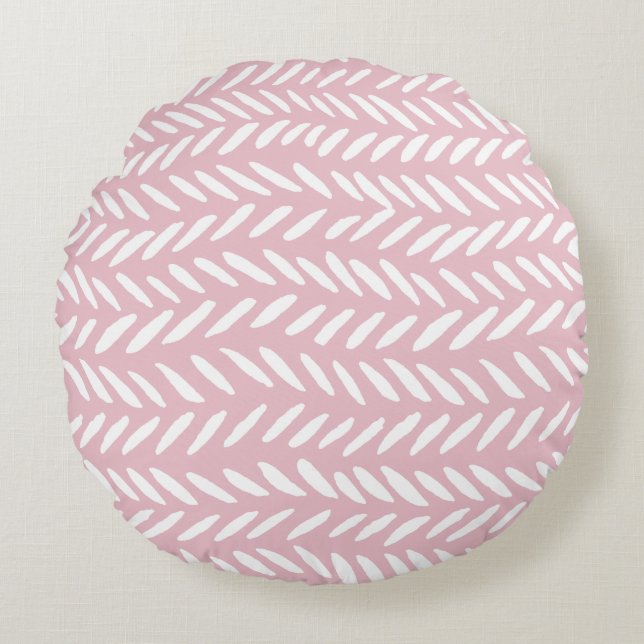 Kute pastel herringbone-patroon op roze rond kussen (Voorkant)