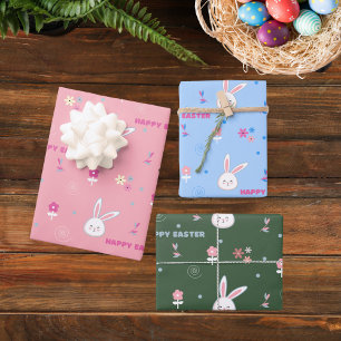 Kute pastel kleur paasbunny Floral Inpakpapier Vel