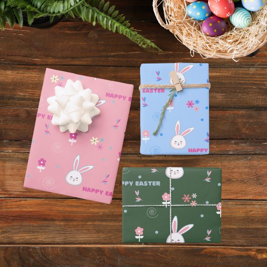Kute pastel kleur paasbunny Floral Inpakpapier Vel