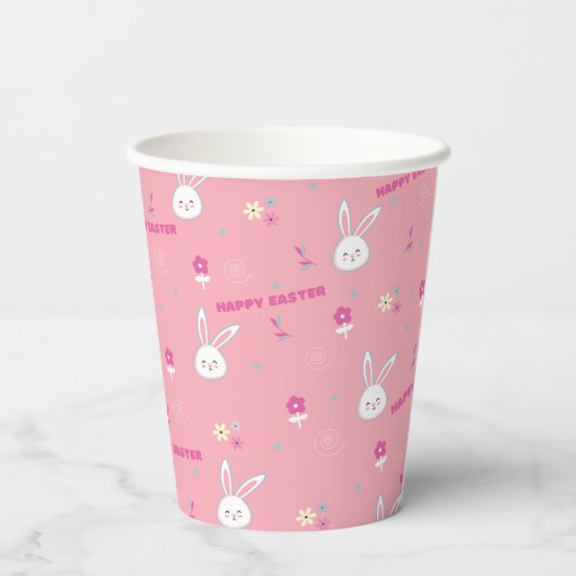 Kute pastel kleur paasbunny Floral Papieren Bekers (Achterkant)
