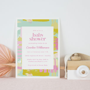 Kute Pastel Pink Blue Abstract Art Baby shower Kaart