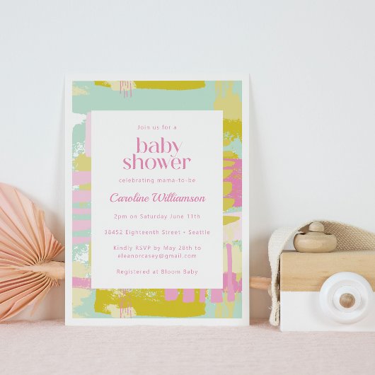 Kute Pastel Pink Blue Abstract Art Baby shower Kaart