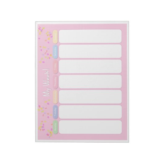 Kute Pastel Pink Confetti Weekse Planner Notitieblok (Linkerzijde)