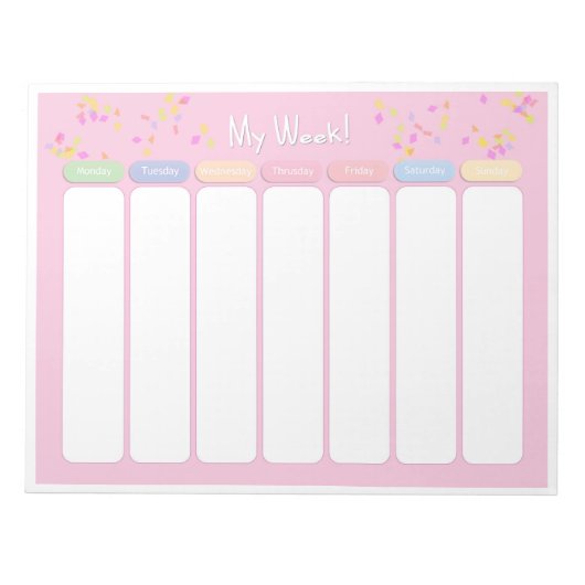 Kute Pastel Pink Confetti Weekse Planner Notitieblok (Voorkant)
