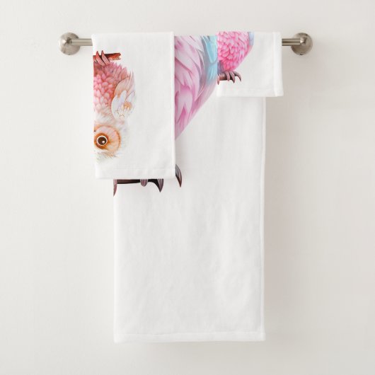 Kute Pastel Roze en Blauwe Cartoon Owl Bad Handdoek (Insitu)