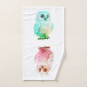 Kute Pastel Roze en Blauwe Cartoon Owl Bad Handdoek (Handdoek)