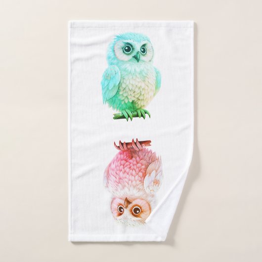 Kute Pastel Roze en Blauwe Cartoon Owl Bad Handdoek (Handdoek)