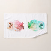 Kute Pastel Roze en Blauwe Cartoon Owl Bad Handdoek (Handdoek)