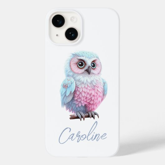 Kute Pastel Roze en Blauwe Cartoon Owl Case-Mate iPhone Case (Achterkant)