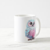Kute Pastel Roze en Blauwe Cartoon Owl Koffiemok (Voorkant rechts)
