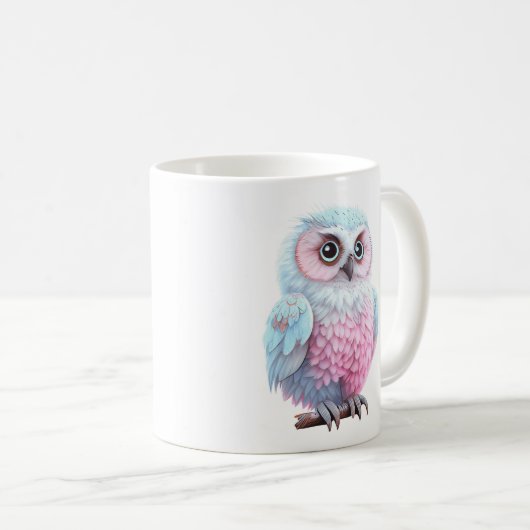 Kute Pastel Roze en Blauwe Cartoon Owl Koffiemok (Voorkant rechts)