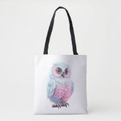 Kute Pastel Roze en Blauwe Cartoon Owl Tote Bag (Voorkant)