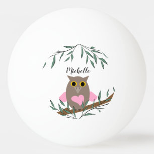 Kute Pastel Roze Owl on Branch Personalized Pingpongbal