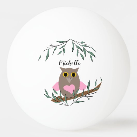 Kute Pastel Roze Owl on Branch Personalized Pingpongbal (Voorkant)