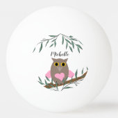 Kute Pastel Roze Owl on Branch Personalized Pingpongbal (Achterkant)