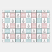 Kute pastelroze en blauw kerstpatroon inpakpapier vel (Voorkant 3)