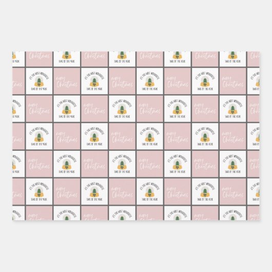 Kute pastelroze en blauw kerstpatroon inpakpapier vel (Voorkant 2)