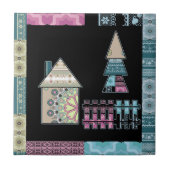Kute patchwork quilling house tree abstracte vorme tegeltje (Voorkant)
