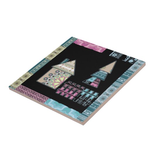 Kute patchwork quilling house tree abstracte vorme tegeltje (Zijkant)