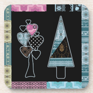 Kute patchwork-quilting tree abstracte vormen zwar bier onderzetter