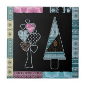 Kute patchwork-quilting tree abstracte vormen zwar tegeltje (Voorkant)