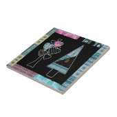 Kute patchwork-quilting tree abstracte vormen zwar tegeltje (Zijkant)