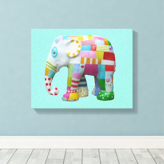 Kute patchwork speelgoed olifant kinder retro whim canvas afdruk (Insitu (Houten vloer))