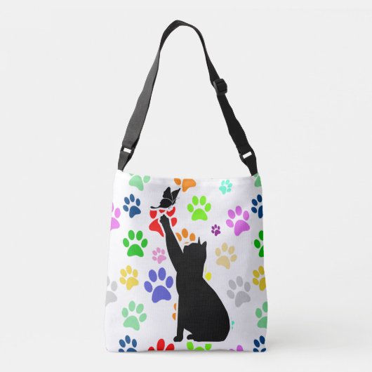 Kute Paw Pattern Cat Chasing a vlinder Crossbody Tas (Achterkant)