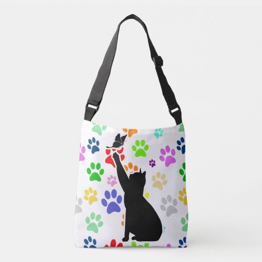 Kute Paw Pattern Cat Chasing a vlinder Crossbody Tas (Voorkant)