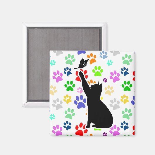 Kute Paw Pattern Cat Chasing a vlinder Magneet (Voorkant / Achterkant)