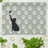Kute Paw Pattern Cat Chasing a vlinder Theedoek (Gevouwen)