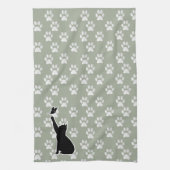 Kute Paw Pattern Cat Chasing a vlinder Theedoek (Verticaal)