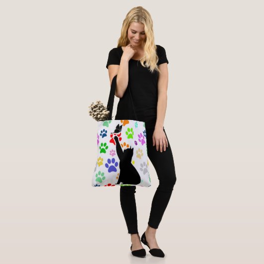 Kute Paw Pattern Cat Chasing a vlinder Tote Bag (Op model)